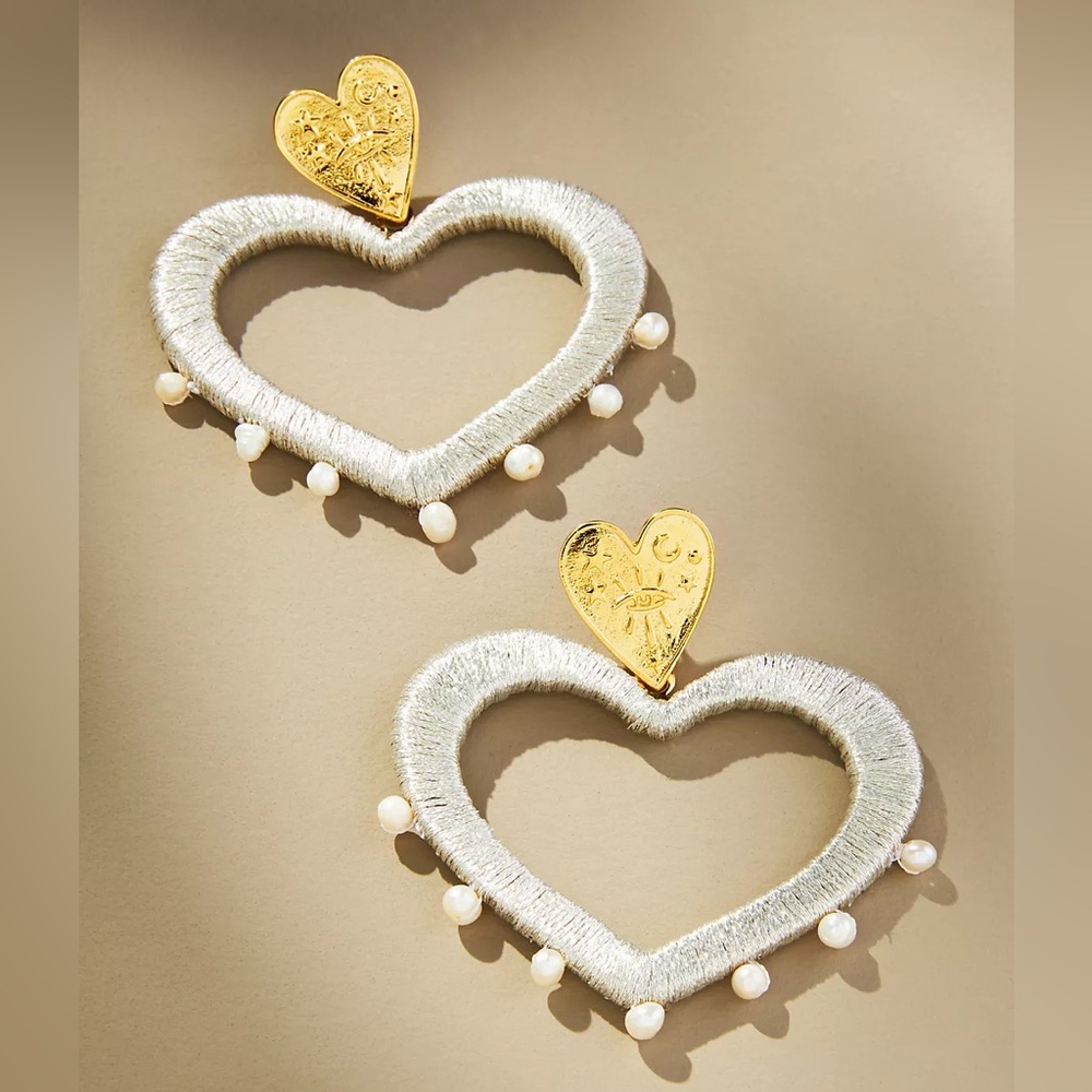 JETLAGMODE Handmade For the Love of Pearls Earrings Gold Silver Heart Earrings